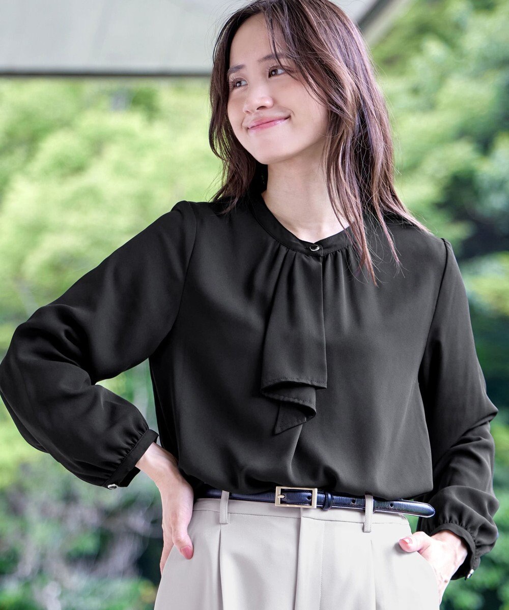 Tiaclasse L 【洗える】【スマート裏起毛】ジョーゼットフリルブラウス 