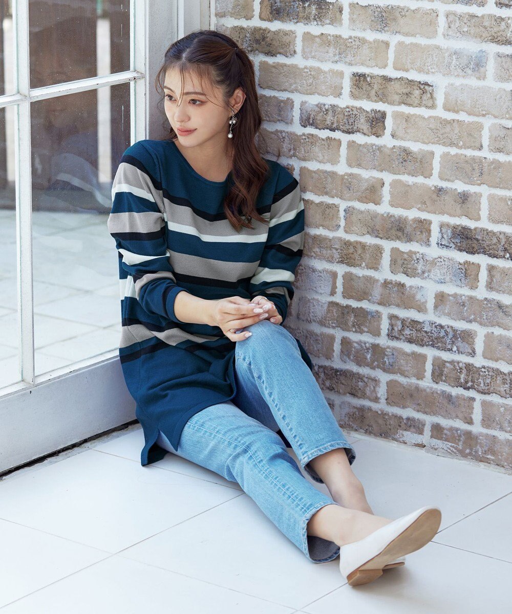 Tiaclasse 【洗える】マルチボーダーニットチュニック 