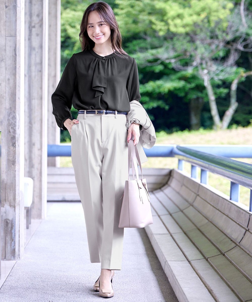 Tiaclasse L 【洗える】【スマート裏起毛】ジョーゼットフリルブラウス 