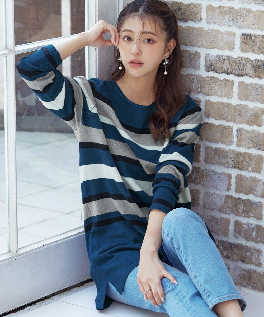 Tiaclasse 【洗える】マルチボーダーニットチュニック 