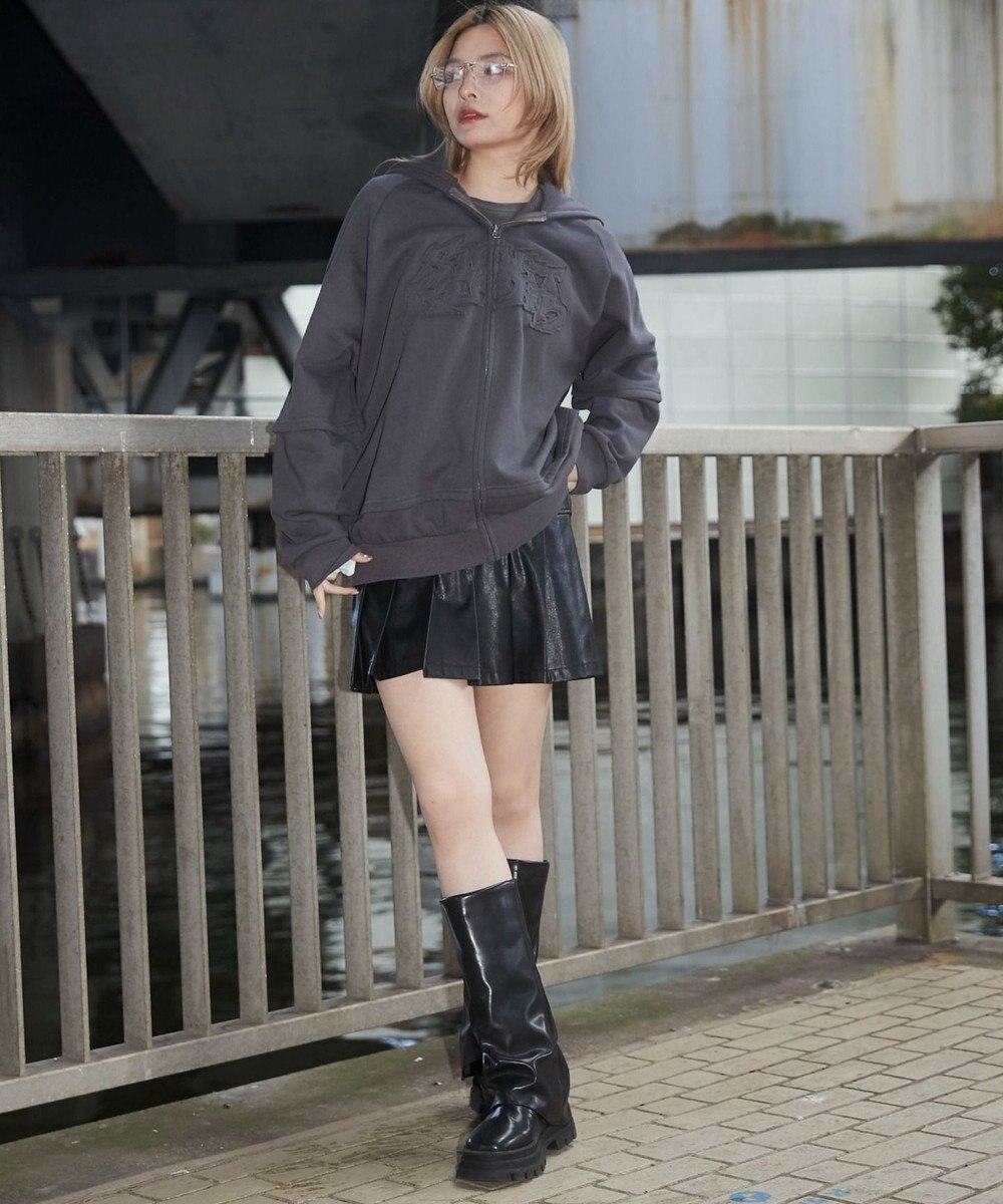 WEGO 【ユニセックス着用ITEM】ダメージアップリケレイヤードZIPパーカー 