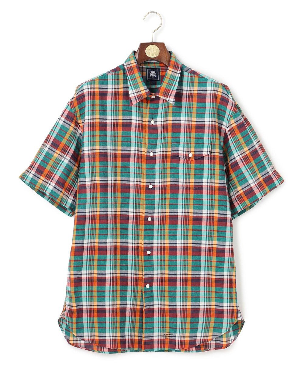 J.PRESS MEN 【J.PRESS ORIGINALS】Indian Madras Regular half Sleeve Shirt / Baggy-Fit 