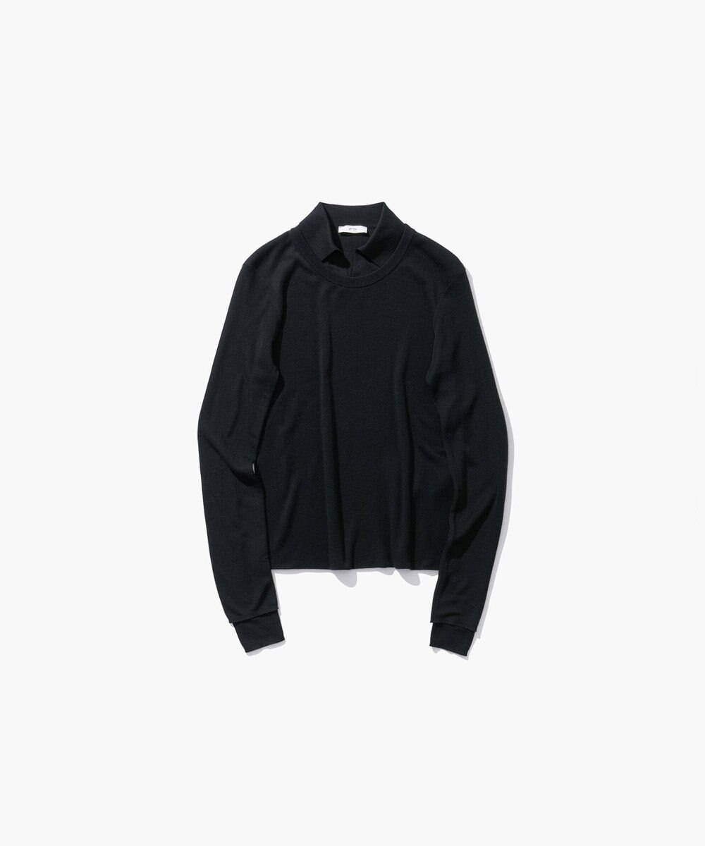 ATON SILK BLENDED CIRCULAR RIB | クルー＆ポロレイヤードプルオーバー 