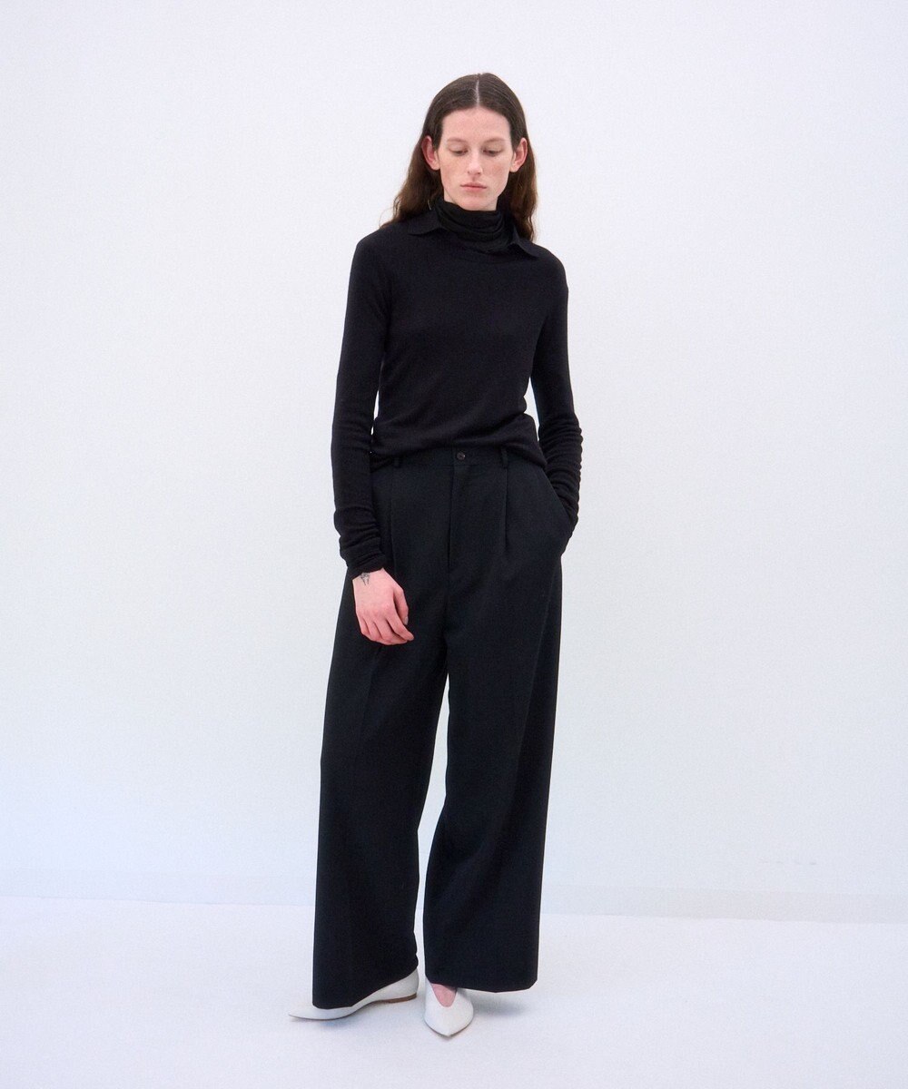 ATON SILK BLENDED CIRCULAR RIB | クルー＆ポロレイヤードプルオーバー 