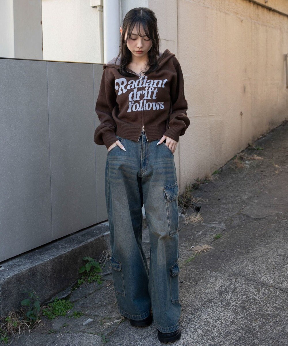 WEGO グラフィックジャガードニットZIPパーカー 