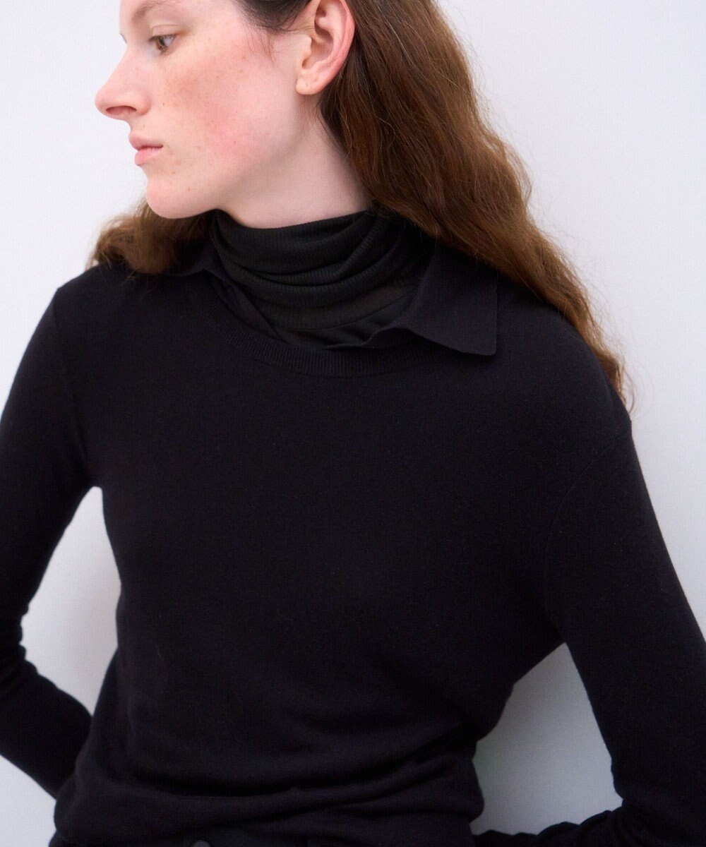 ATON SILK BLENDED CIRCULAR RIB | クルー＆ポロレイヤードプルオーバー 