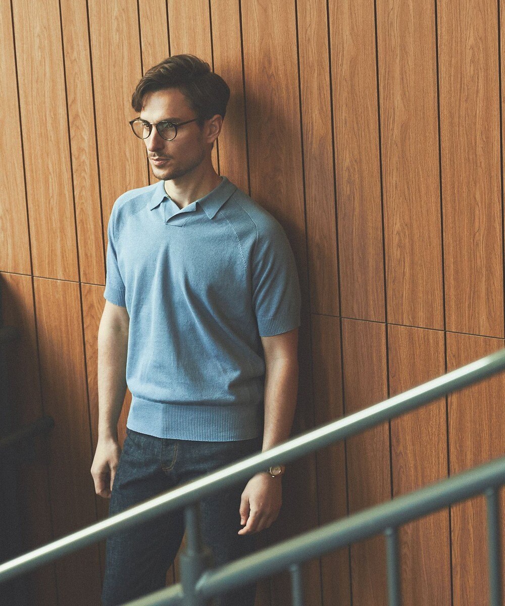 GOTAIRIKU 【和紙＆綿 】二ット スキッパーポロシャツ 