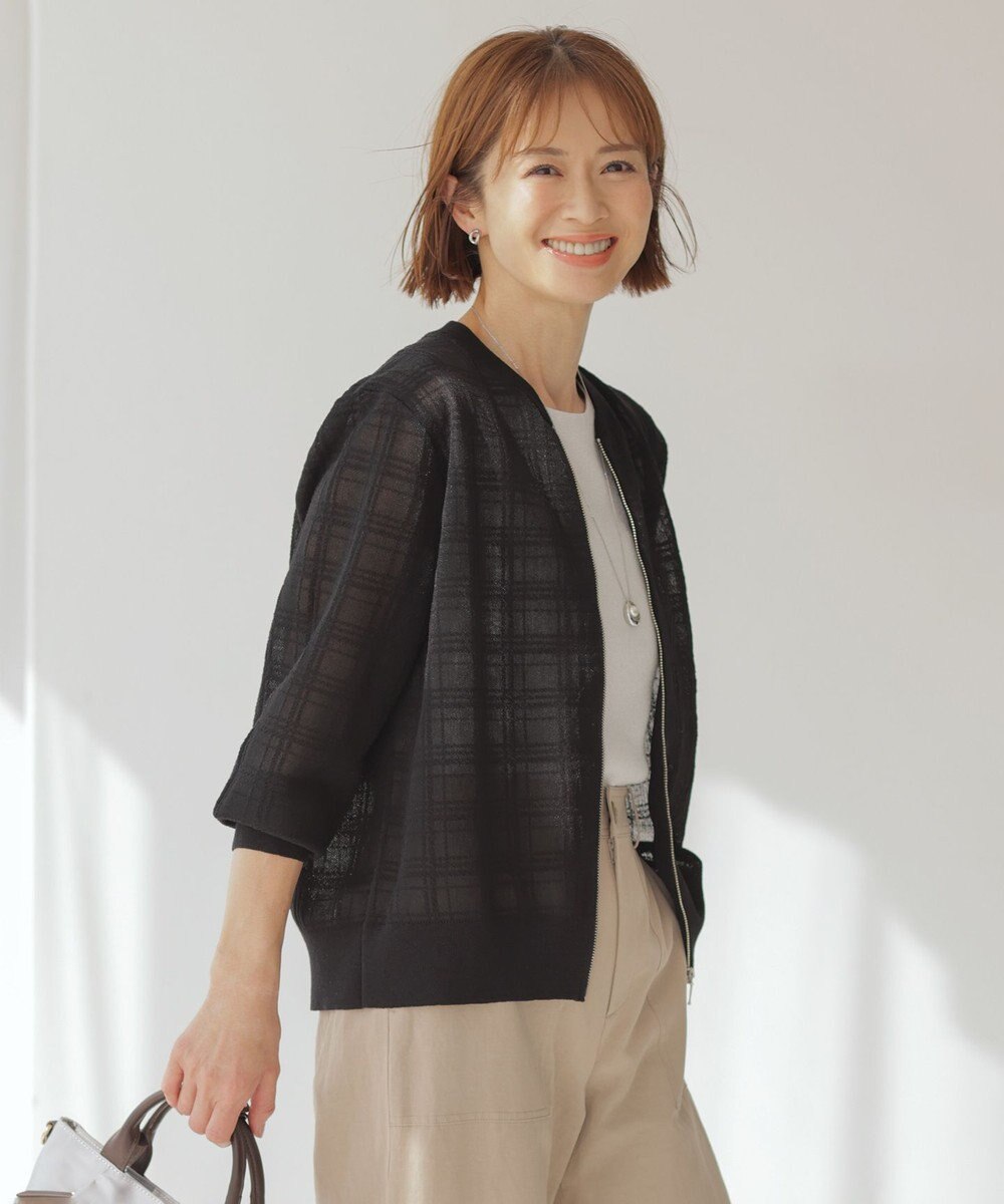 J.PRESS LADIES L 【洗える】SHEER JACQUARD ニット ブルゾン 