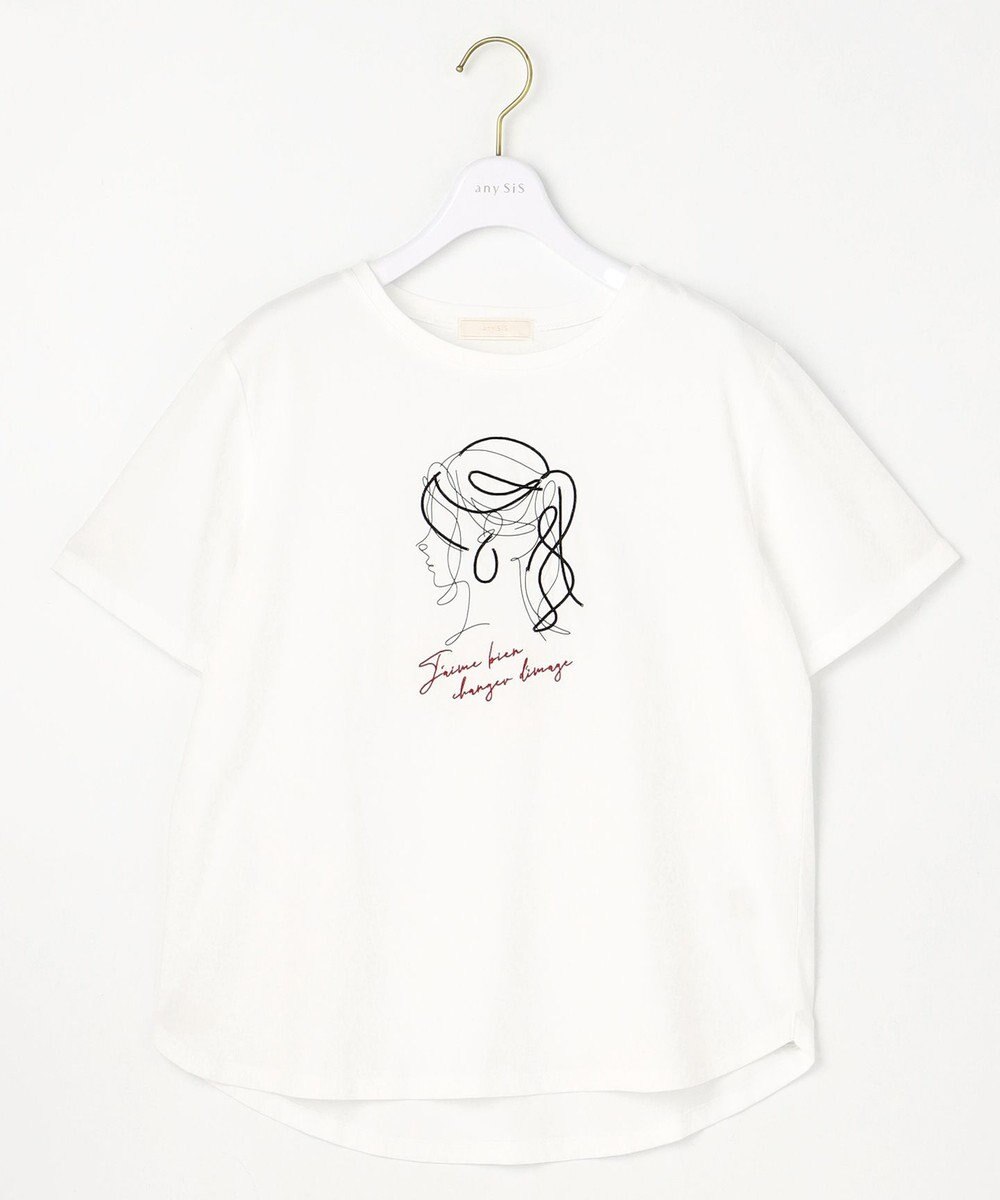 ANY SIS L 線画×刺繍ロゴ Tシャツ 