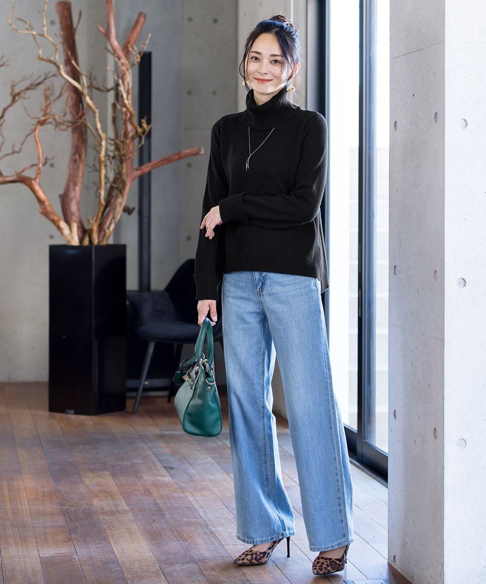 Tiaclasse L 【洗える】もっちり柔らかいリブタートルプルオーバーニット 