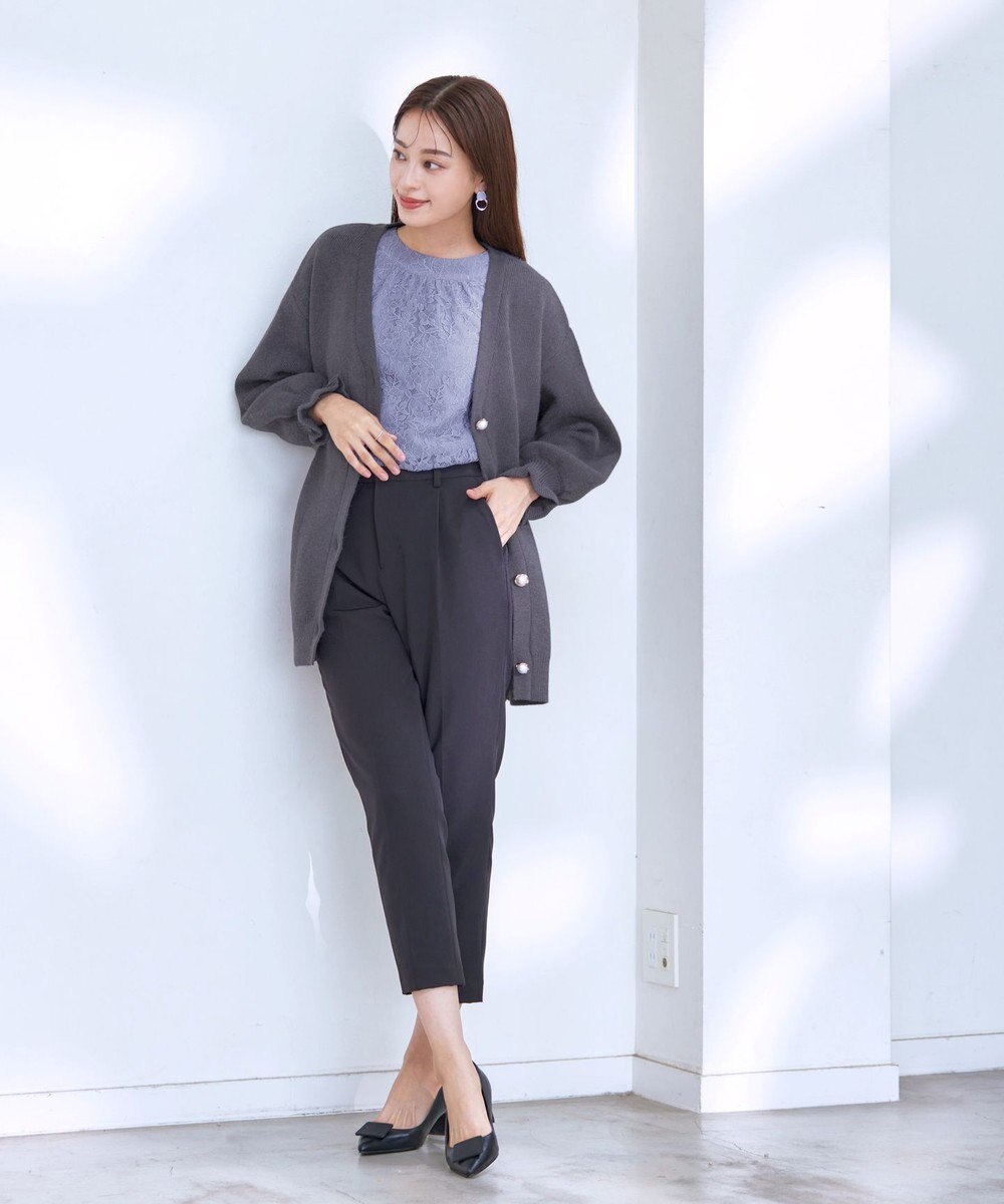 Tiaclasse 【洗える】袖先フリルミドル丈カーディガン 