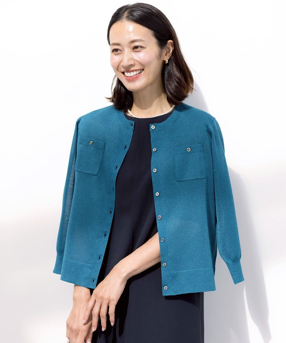 J.PRESS LADIES 【シーンレスに活躍】SHEER GLOSS KNIT クルーネック カーディガン 