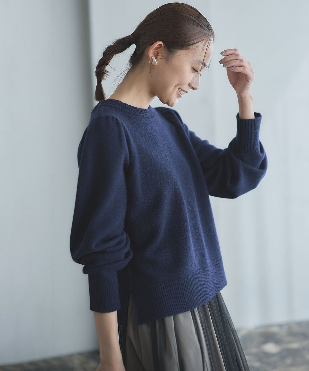 組曲 【8色展開・前後着用可】ウールカシミヤミックス パフスリーブ ニット 