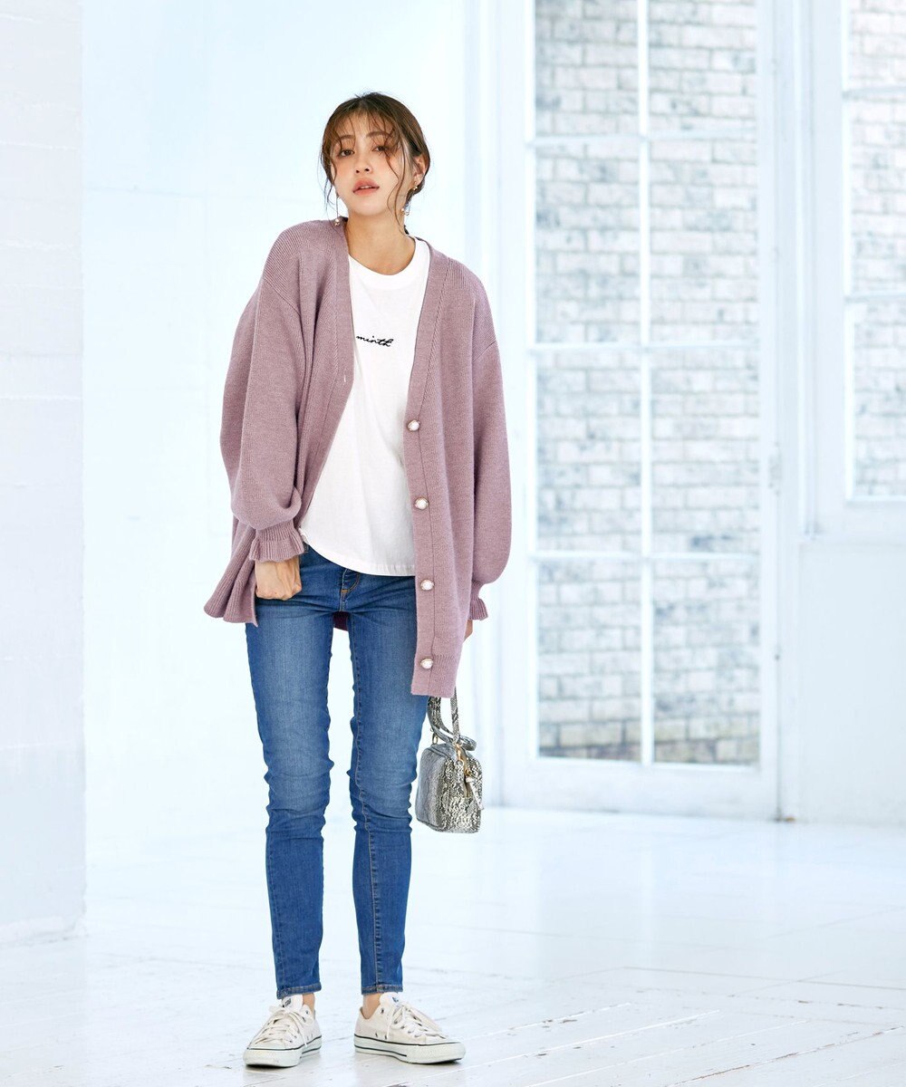 Tiaclasse 【洗える】袖先フリルミドル丈カーディガン 