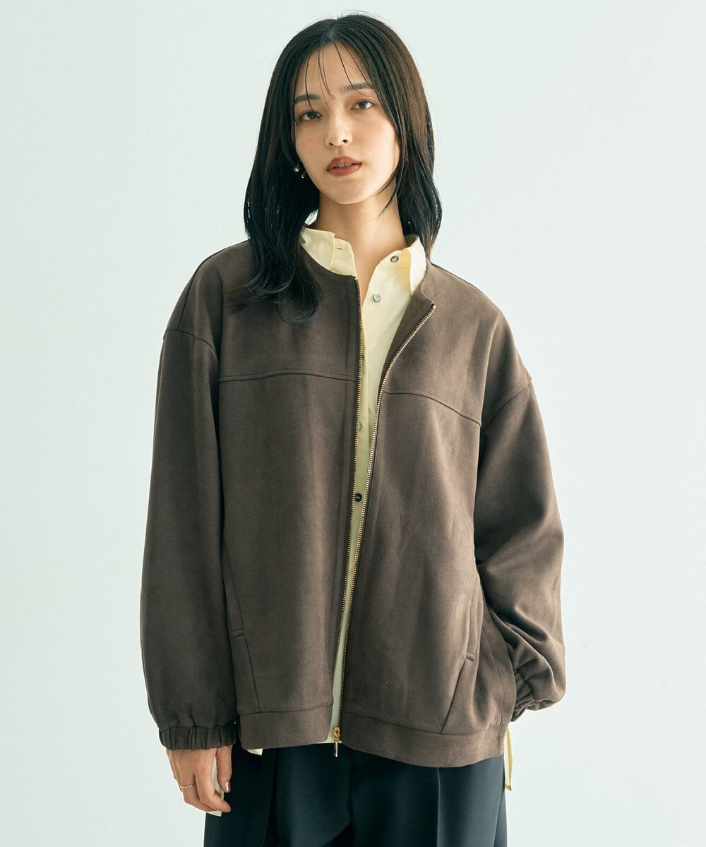 YECCA VECCA サイドプリーツノーカラーブルゾン 