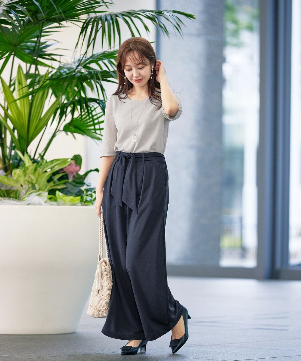 Tiaclasse L 【洗える】シアースリーブニットトップス 