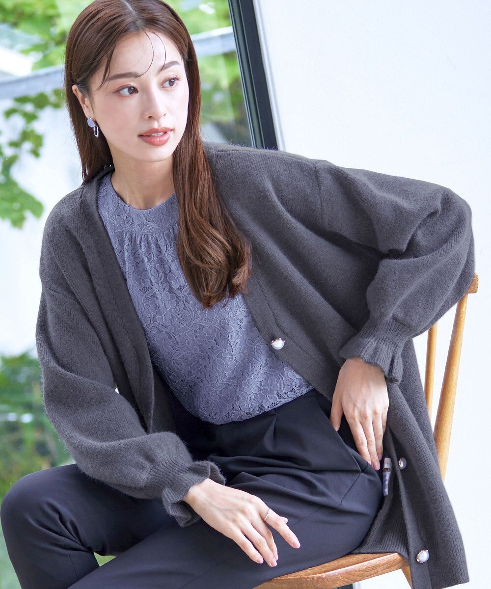 Tiaclasse 【洗える】袖先フリルミドル丈カーディガン 