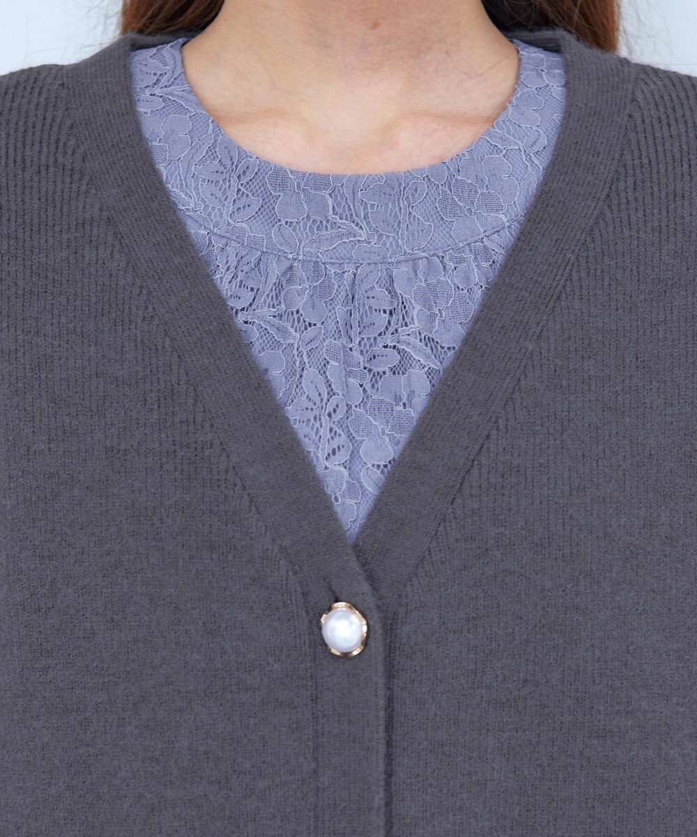 Tiaclasse 【洗える】袖先フリルミドル丈カーディガン 