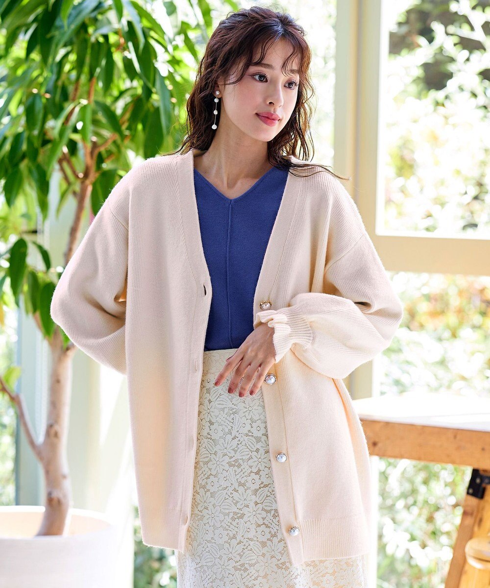 Tiaclasse 【洗える】袖先フリルミドル丈カーディガン 