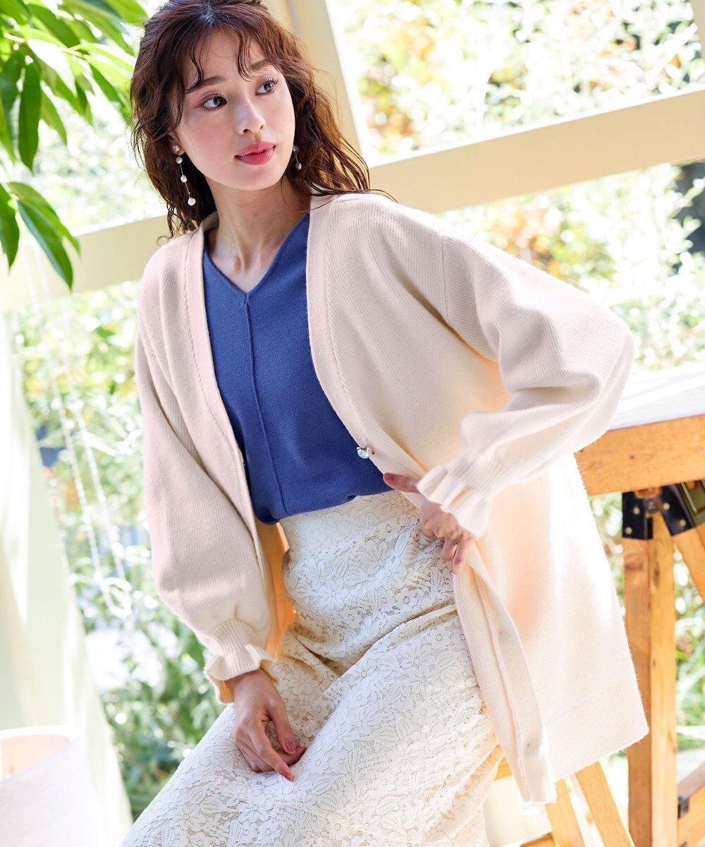 Tiaclasse 【洗える】袖先フリルミドル丈カーディガン 