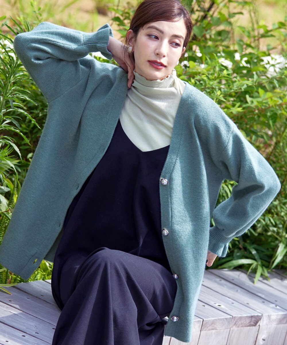 Tiaclasse 【洗える】袖先フリルミドル丈カーディガン 