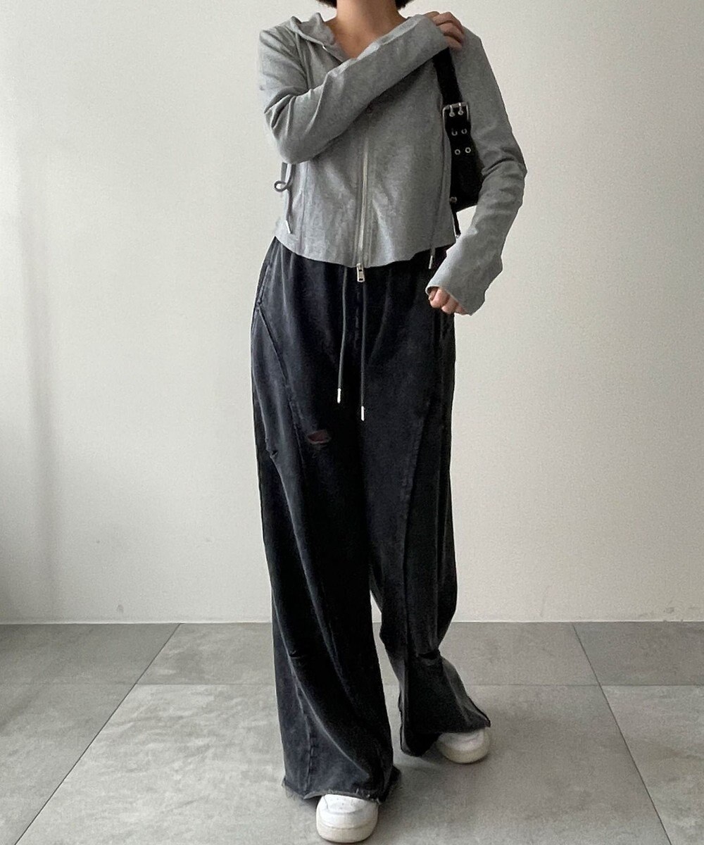 WEGO 【ウエストゴム】ヴィンテージウォッシュスウェットワイドパンツ 