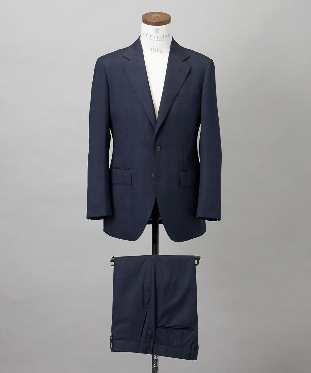 GOTAIRIKU 横に伸びる【TasmaniaWool/タマニアウール】ストレッチ スーツ__ネイビー格子柄 