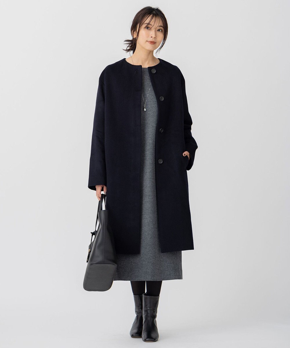 23区 ウールカシミヤビーバー ノーカラー コート 