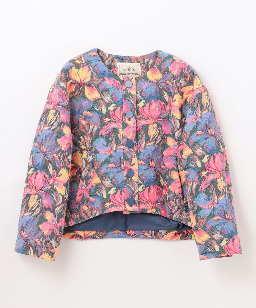 GRACE CONTINENTAL フラワージャガードノーカラージャケット 