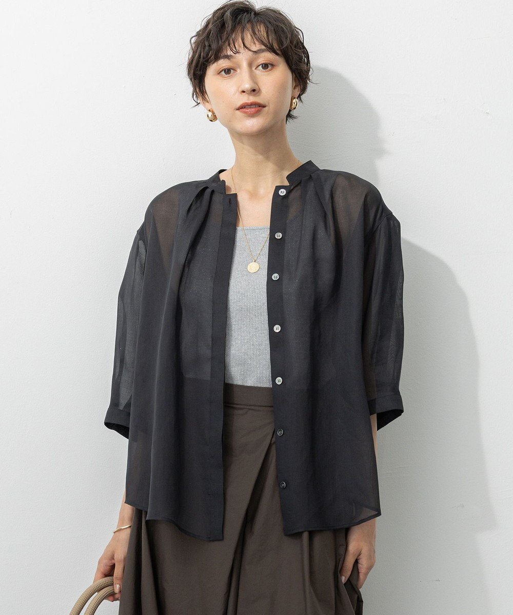 23区 【洗える】シアービエラ タックデザイン ブラウス 