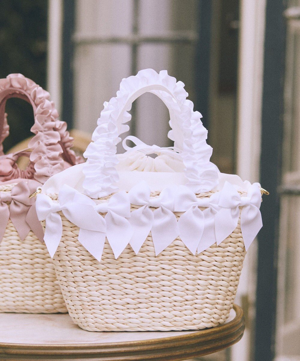 Maison de FLEUR 【2Way】フリルハンドルメイズリボン2Wayカゴバッグ 