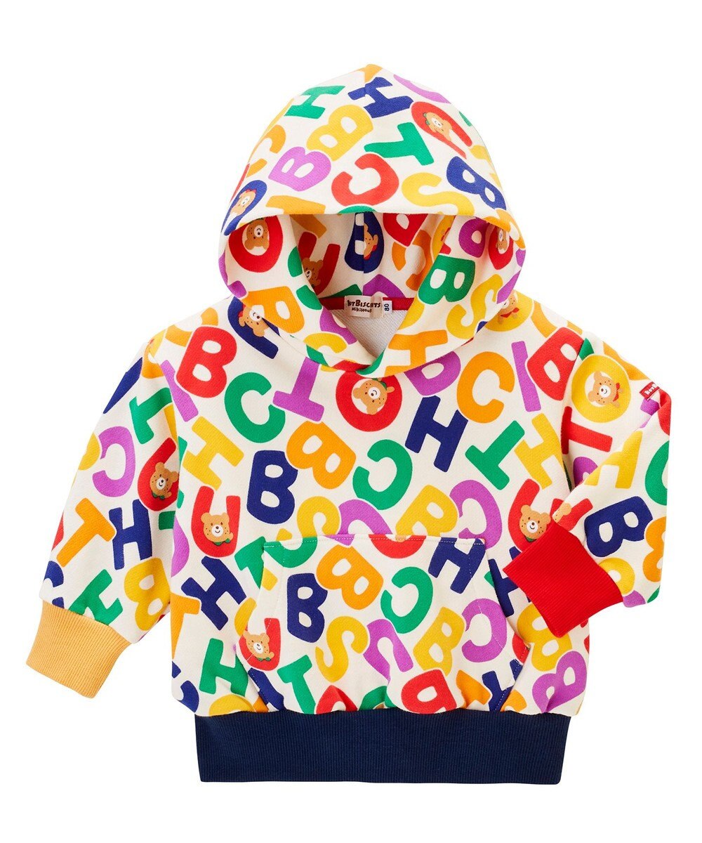 MIKI HOUSE HOT BISCUITS 【80-120cm】 ロゴ総柄 スウェットフーディ 