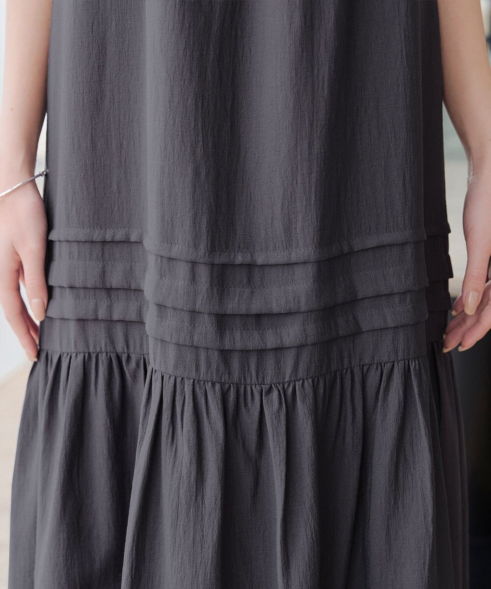 Tiaclasse 【小倉優子さん着用・洗える・XSサイズ】麻調ピンタックロングワンピース 