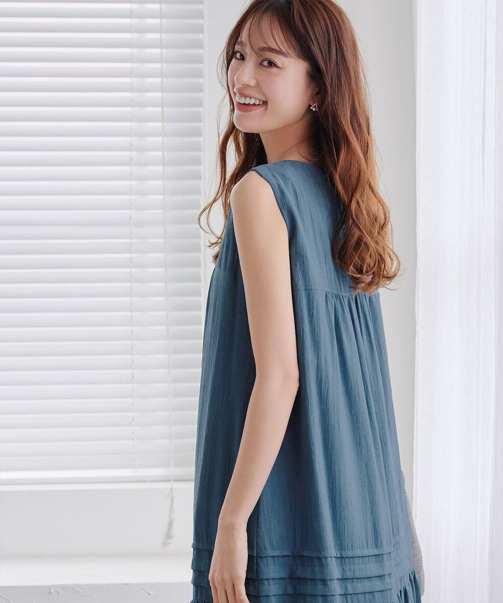 Tiaclasse 【小倉優子さん着用・洗える・XSサイズ】麻調ピンタックロングワンピース 