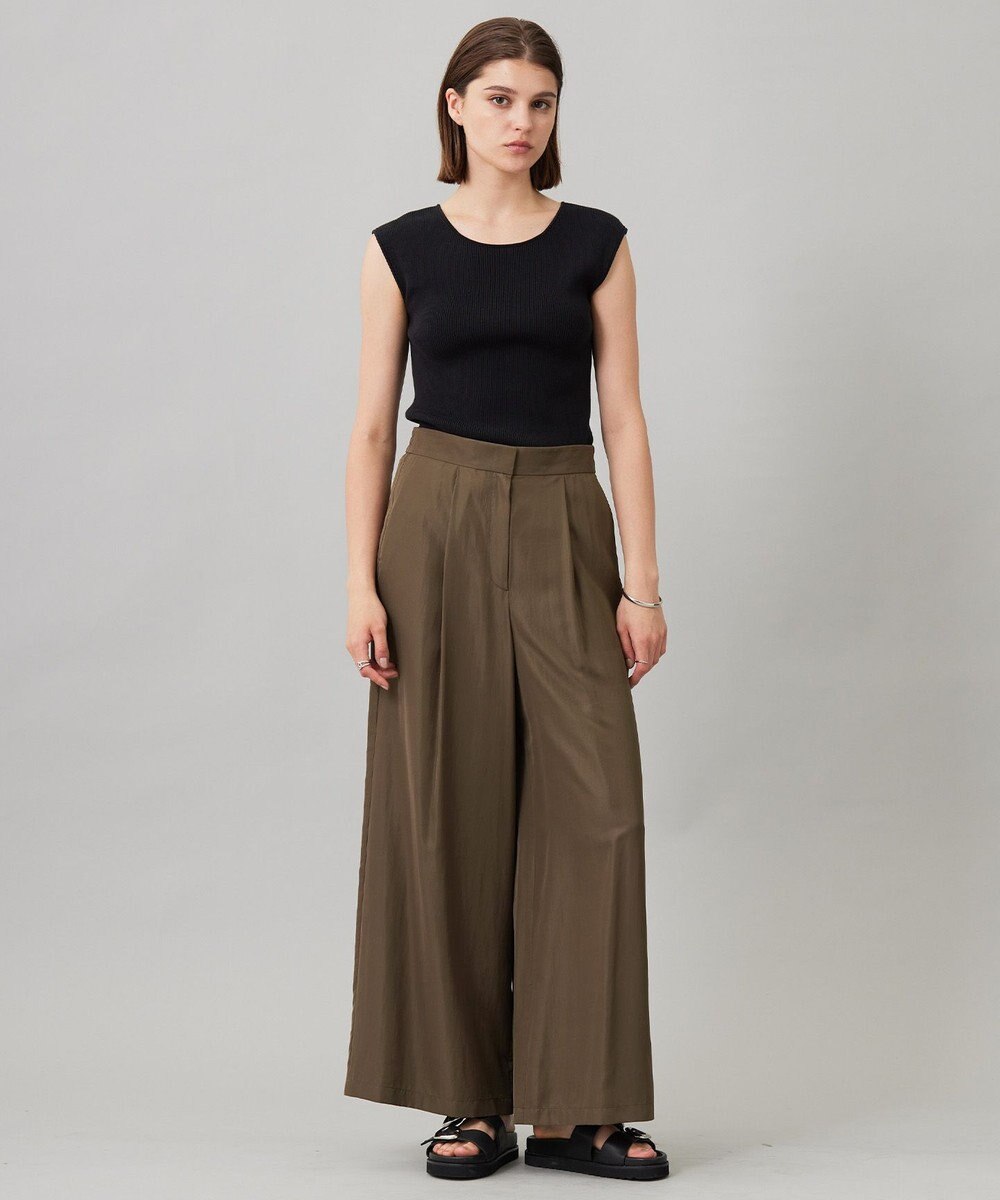 ICB L 【接触冷感・UVケア・速乾・洗える】シルクエステルタフタ ワイドパンツ 