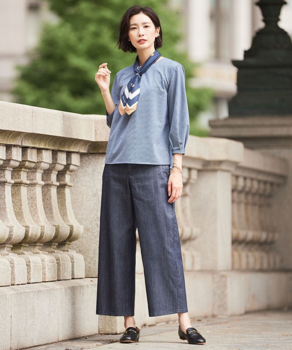 J.PRESS LADIES ストライプジャカード Vネック カットソー 