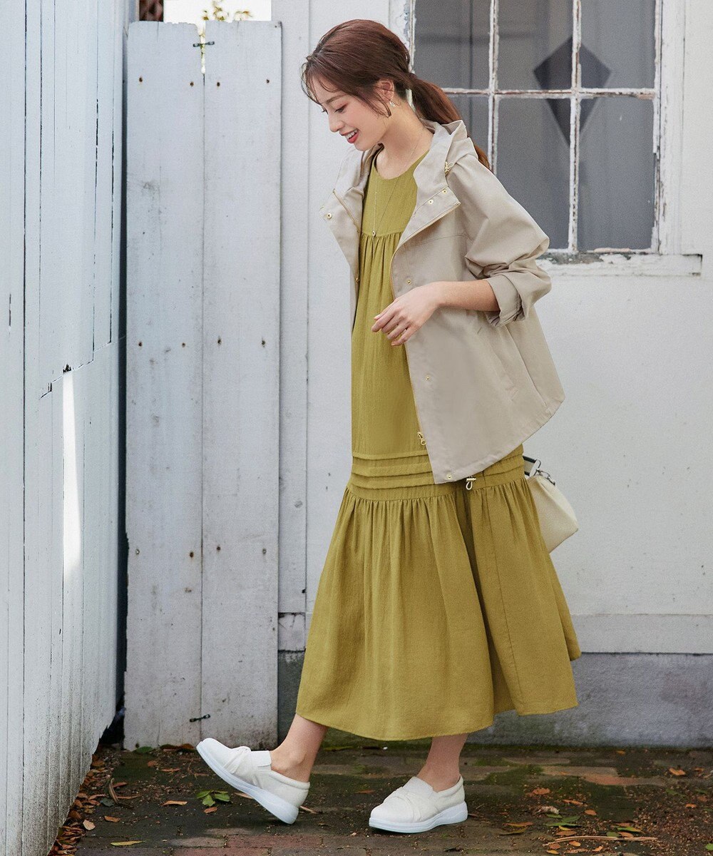 Tiaclasse 【小倉優子さん着用・洗える・XSサイズ】麻調ピンタックロングワンピース 