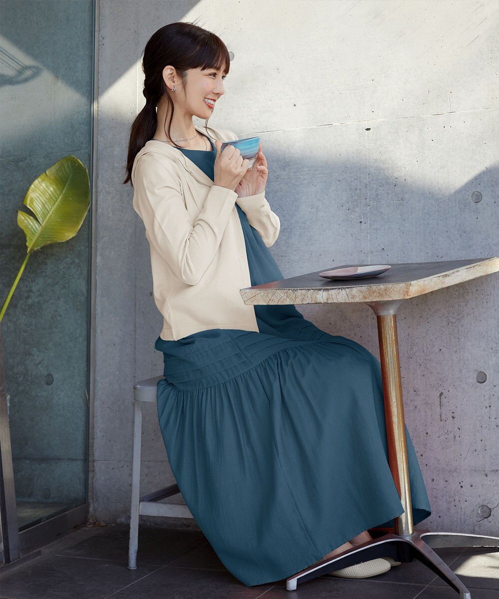 Tiaclasse 【小倉優子さん着用・洗える・XSサイズ】麻調ピンタックロングワンピース 