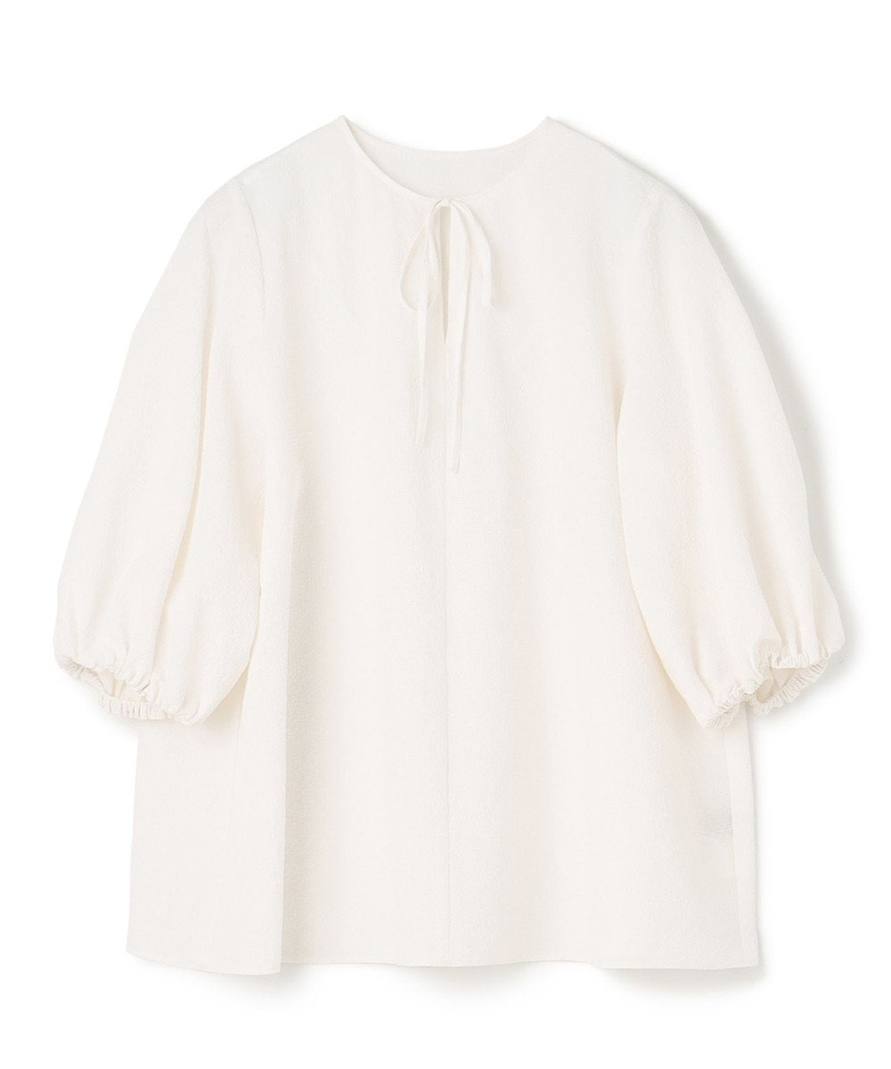 UNFILO 【洗える】シアーサッカーボリュームスリーブブラウス 