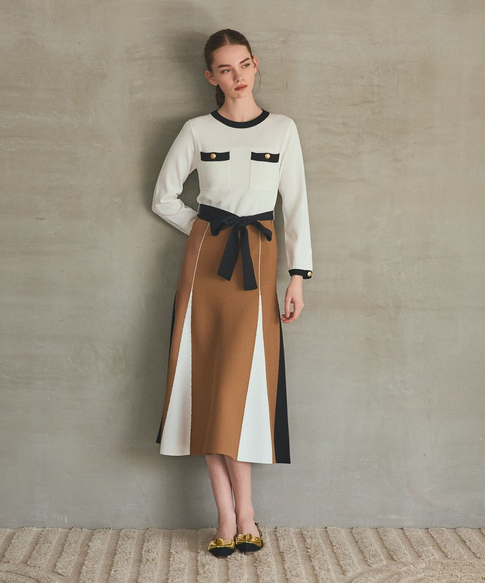 GRACE CONTINENTAL ニットバイカラージャガードワンピース 