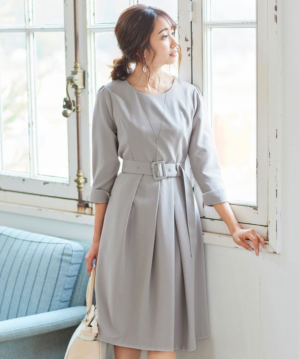 洗える 大人上品なアシンメトリータックワンピース グレー 7