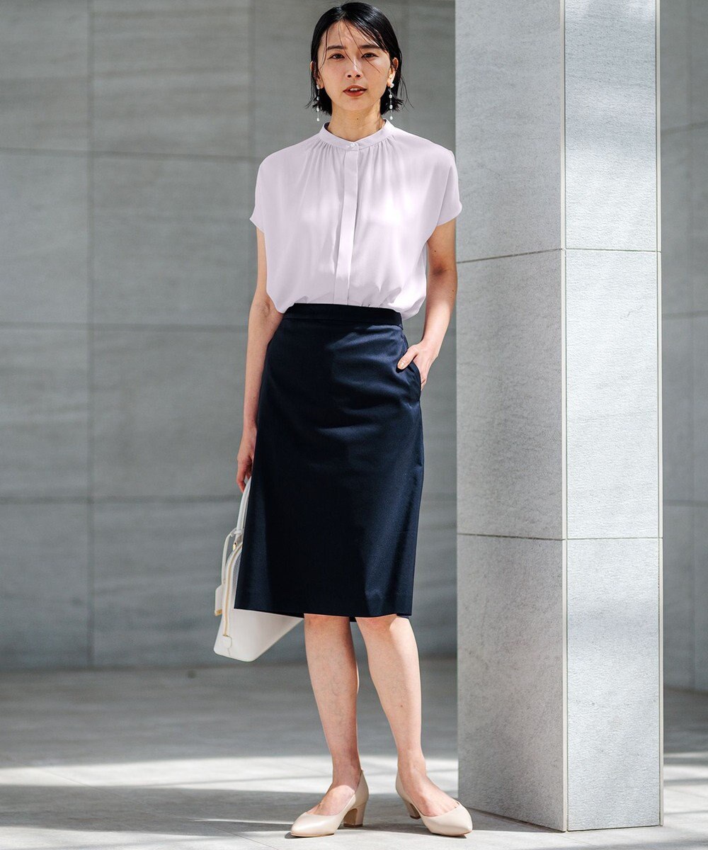 23区 S 【洗える】バックサテンアムンゼン パール釦 ブラウス 