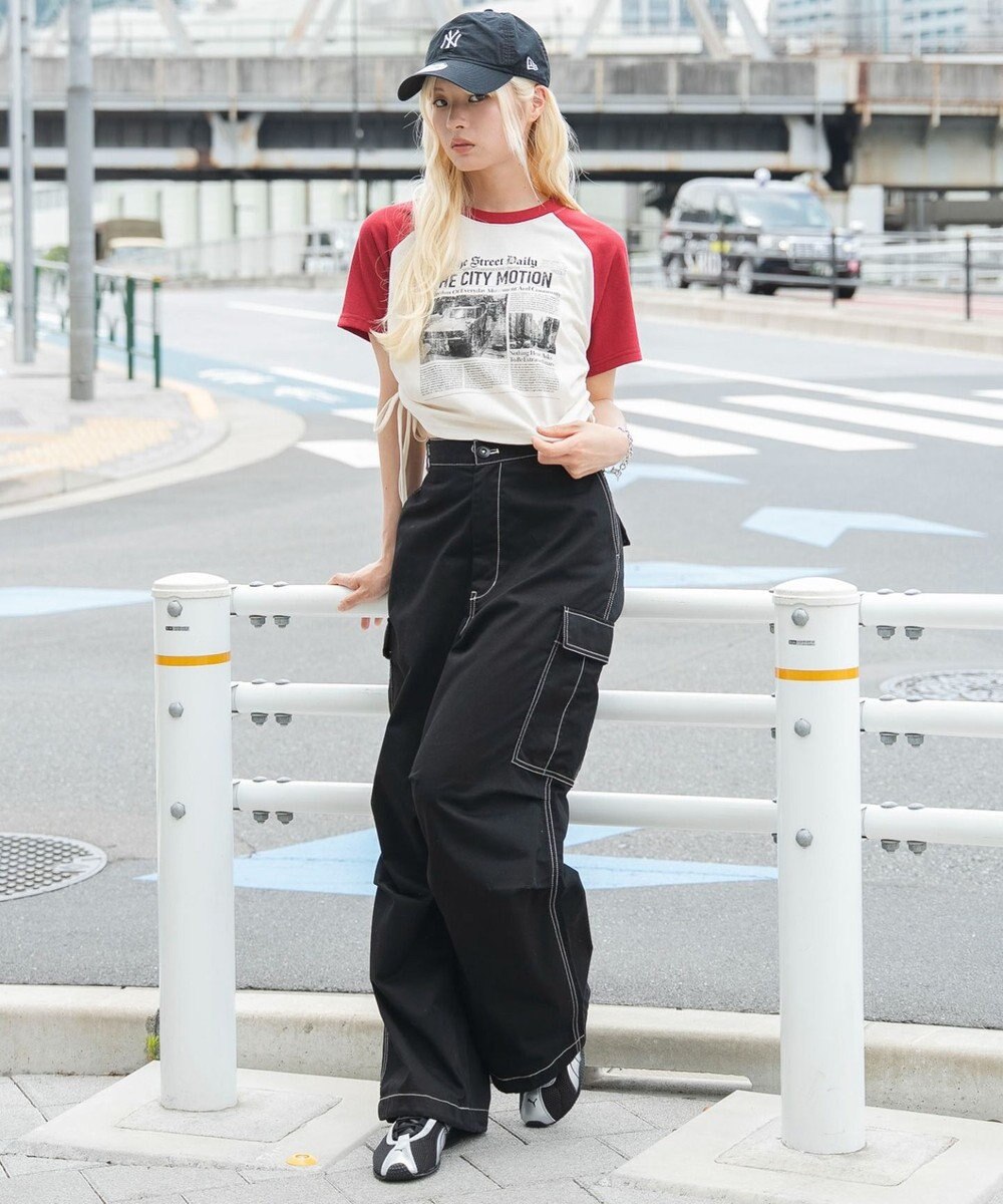 WEGO グラフィックサイドリボンドロストショートT 