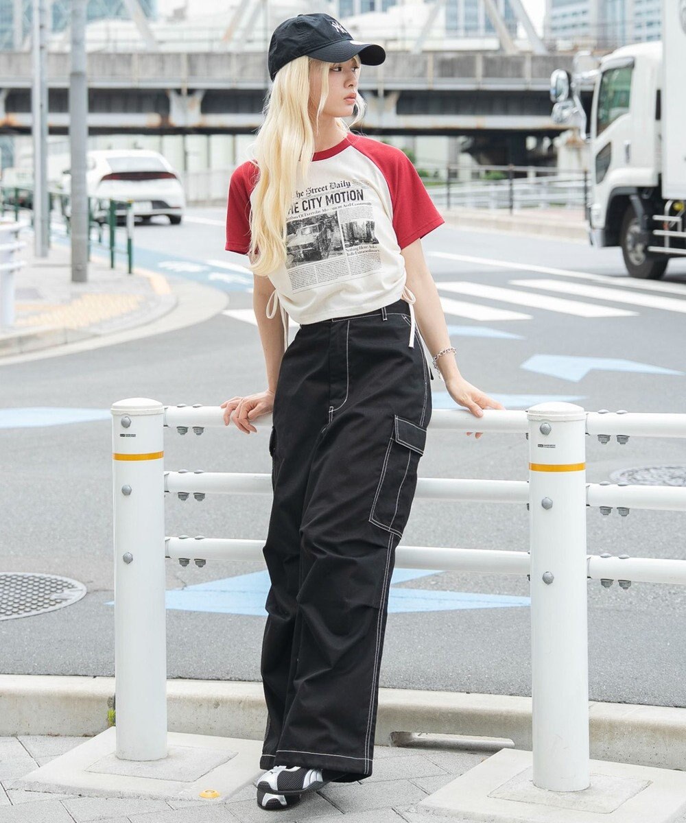WEGO グラフィックサイドリボンドロストショートT 