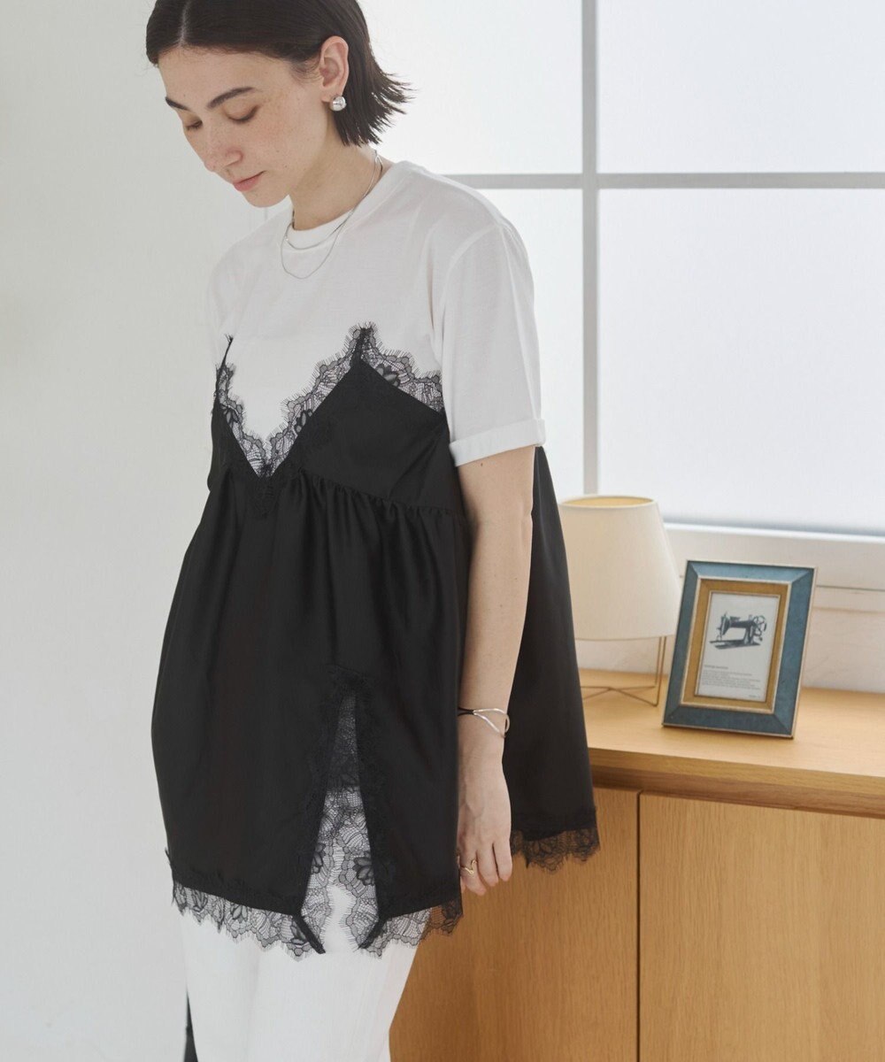 WEGO 【ANGIE VINTAGE】サテンレースドッキングレイヤードトップス 