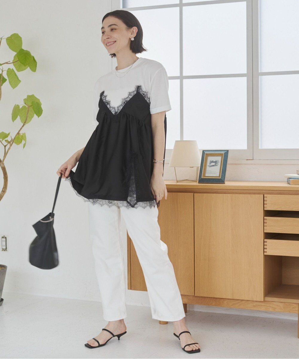 WEGO 【ANGIE VINTAGE】サテンレースドッキングレイヤードトップス 