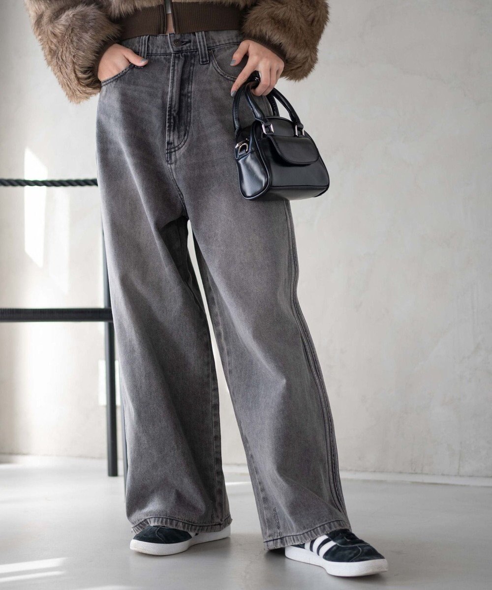 WEGO サイドラインワイドデニムパンツ 