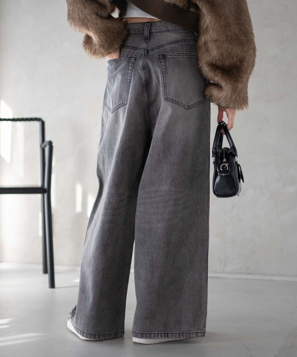 WEGO サイドラインワイドデニムパンツ 