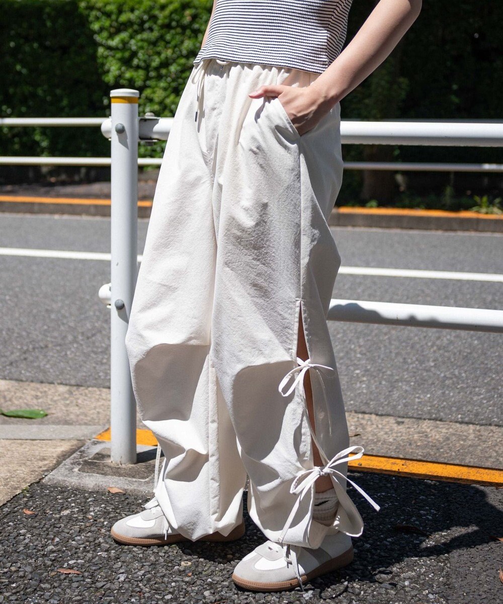 WEGO 【ウエストゴム】サイドリボンパラシュートパンツ 