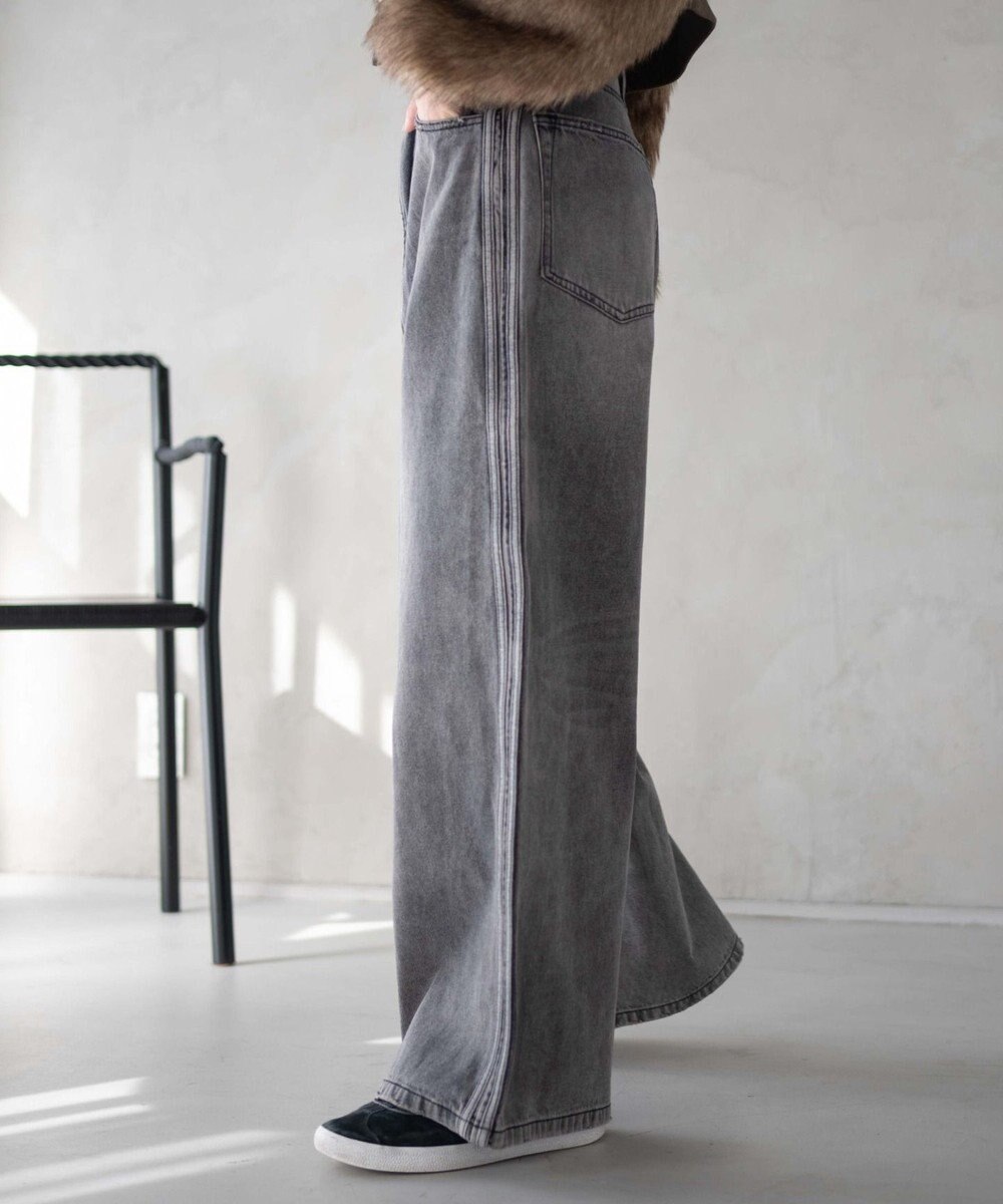WEGO サイドラインワイドデニムパンツ 